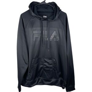FILA Men’s Black hooded black logo kangaroo pocket sweatshirt hoodie size Large
